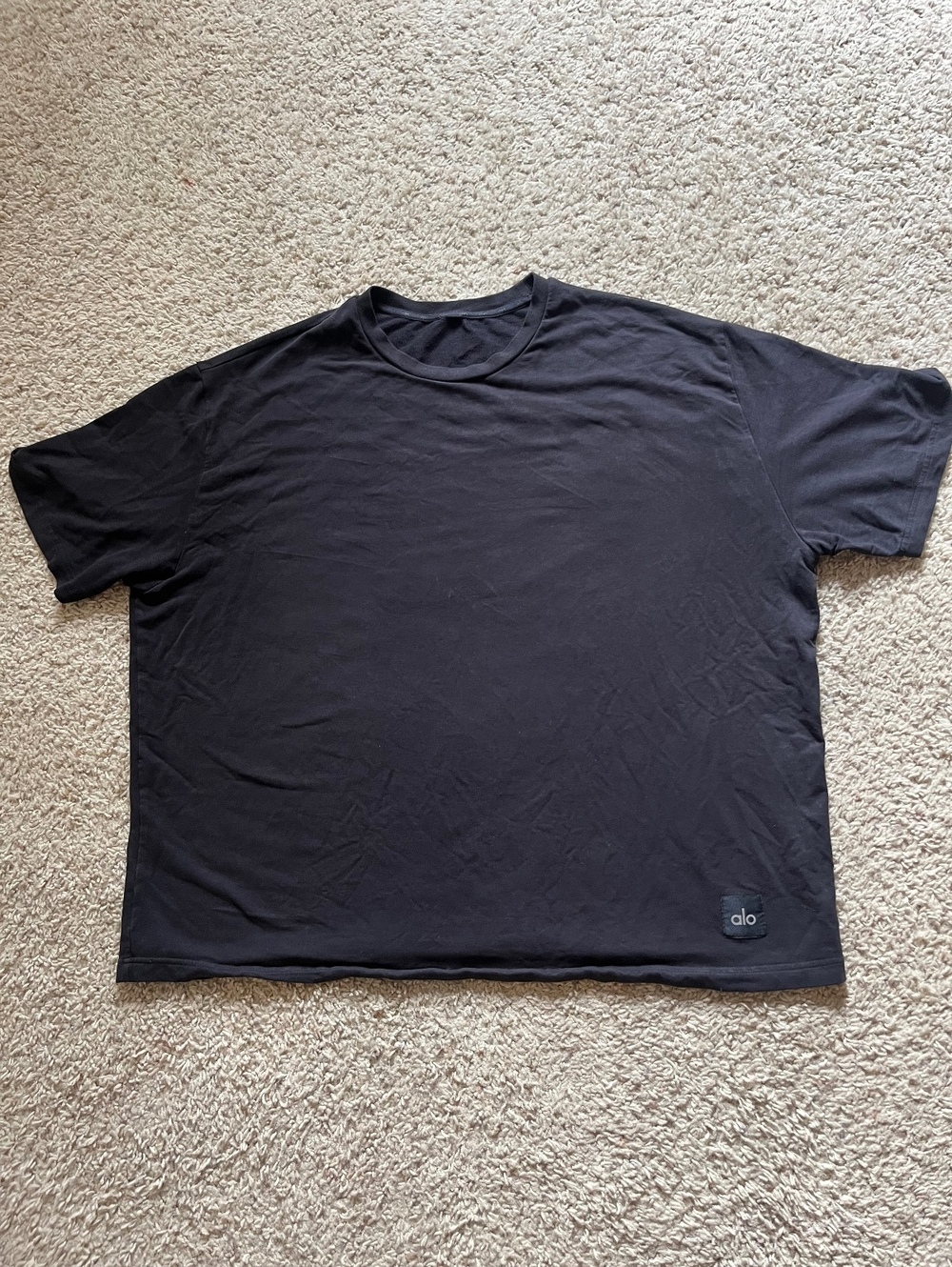 Alo Black Oversized T-Shirt with Logo Patch